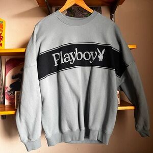 Playboy Light Blue Crewneck Sweatshirt | Y2K Streetwear Logo Pullover Small